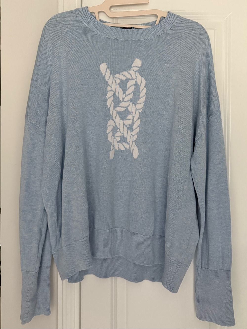 Vineyard Vines Light Blue Crewneck Sweater with White Rope Graphic